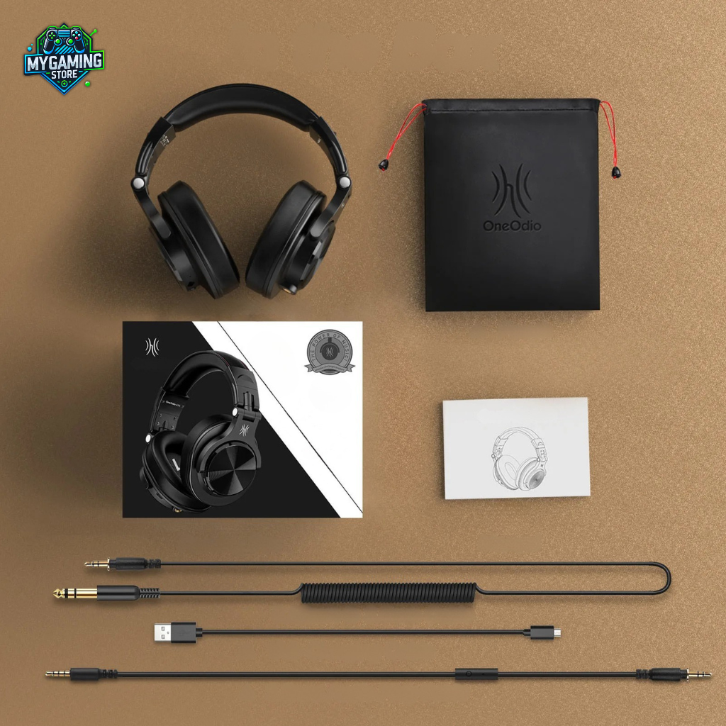 Présentation du casque gamer pro avec tout les composant livré avec prise jack, cable usb c et sac de transport