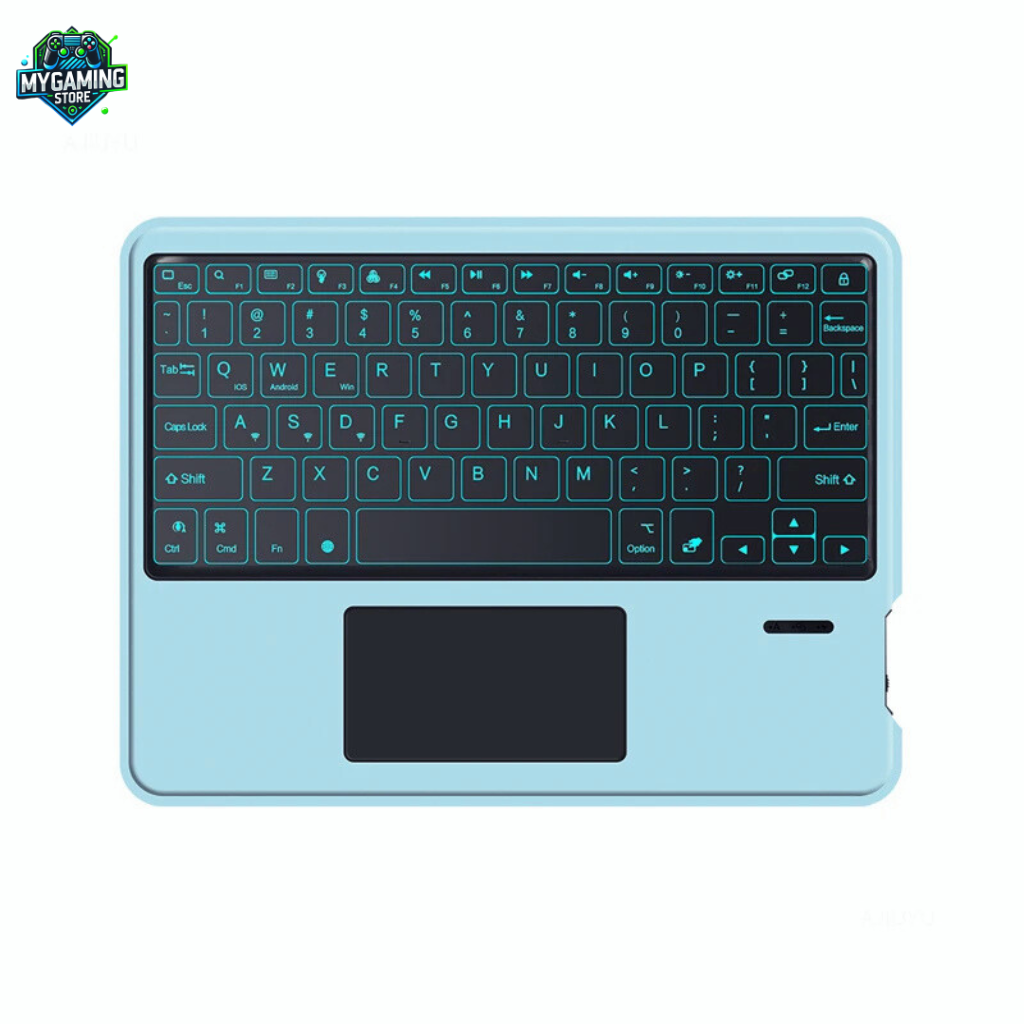 Clavier Bluetooth rétroéclairé RGB bleu clair avec pavé tactile intégré