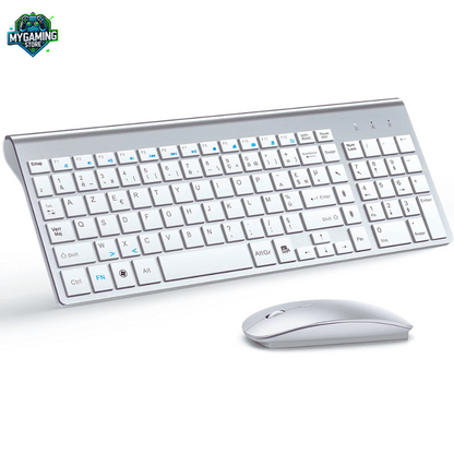 Clavier sans fil AZERTY blanc avec souris ergonomique