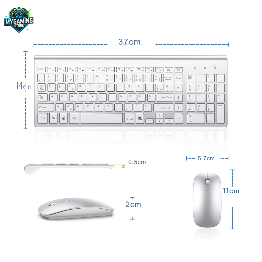Dimensions du clavier et de la souris sans fil AZERTY