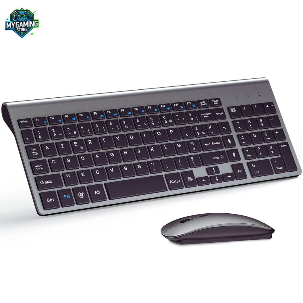 Clavier sans fil AZERTY noir avec souris ergonomique