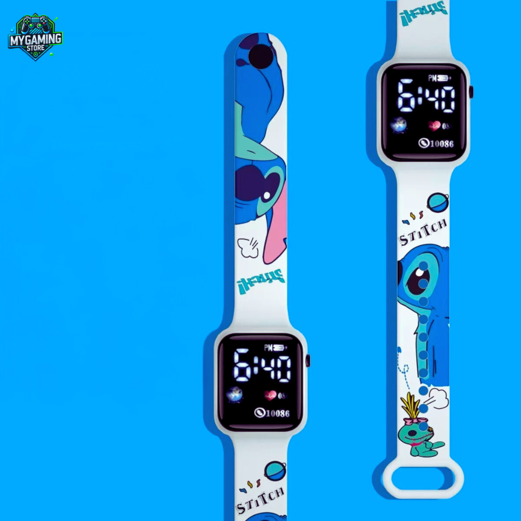 Montre enfant Stitch blanche – Modèle élégant avec écran LED et motifs colorés, idéal pour apprendre à lire l’heure.