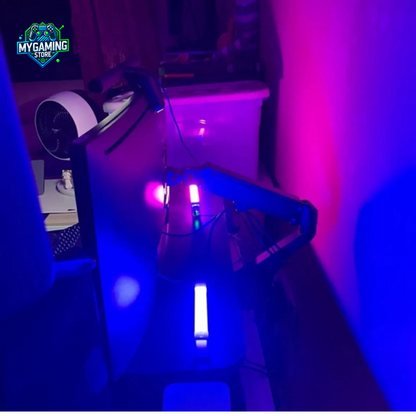presentation Barre led RGB rose et 
 bleu derriere tv
