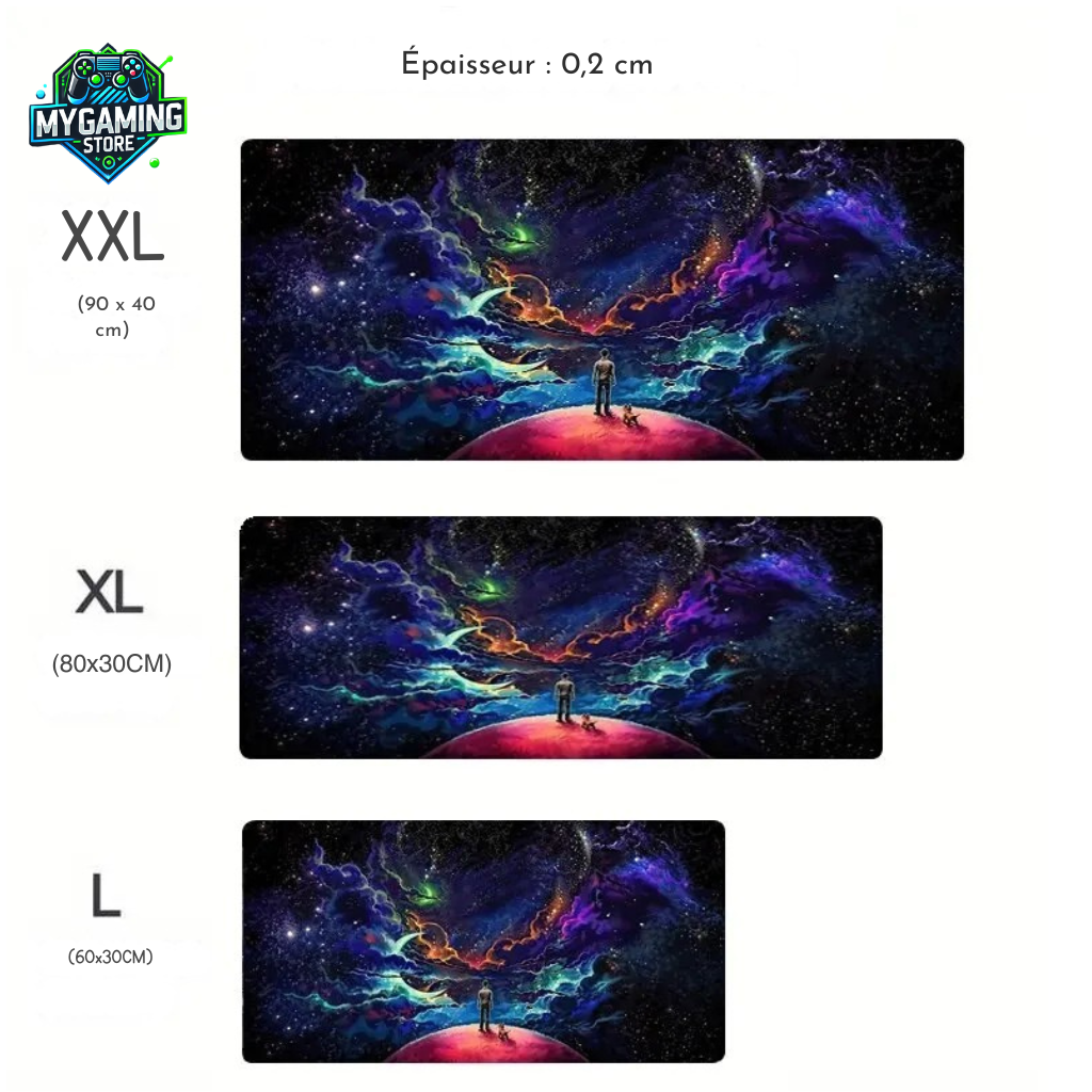 3 tailes tapis de souris XXL (90x40 cm), XL (80x30 cm) et L (60x30 cm)